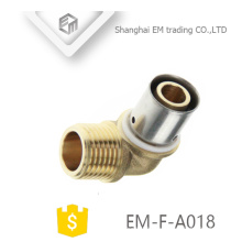 EM-F-A018 conector de compressão de encaixe de tubulação de cotovelo de bronze masculino